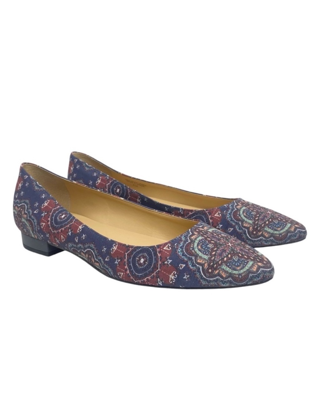 Talbots Paisley Pointed Toe Flats Blue Burgundy Loafers Size 9M